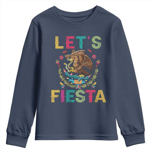 Funny Cinco De Mayo Youth Sweatshirt Let's Fiesta Golden Eagle Mexico Flag TS11 Navy Print Your Wear