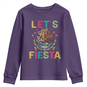 Funny Cinco De Mayo Youth Sweatshirt Let's Fiesta Golden Eagle Mexico Flag TS11 Purple Print Your Wear