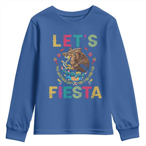 Funny Cinco De Mayo Youth Sweatshirt Let's Fiesta Golden Eagle Mexico Flag TS11 Royal Blue Print Your Wear