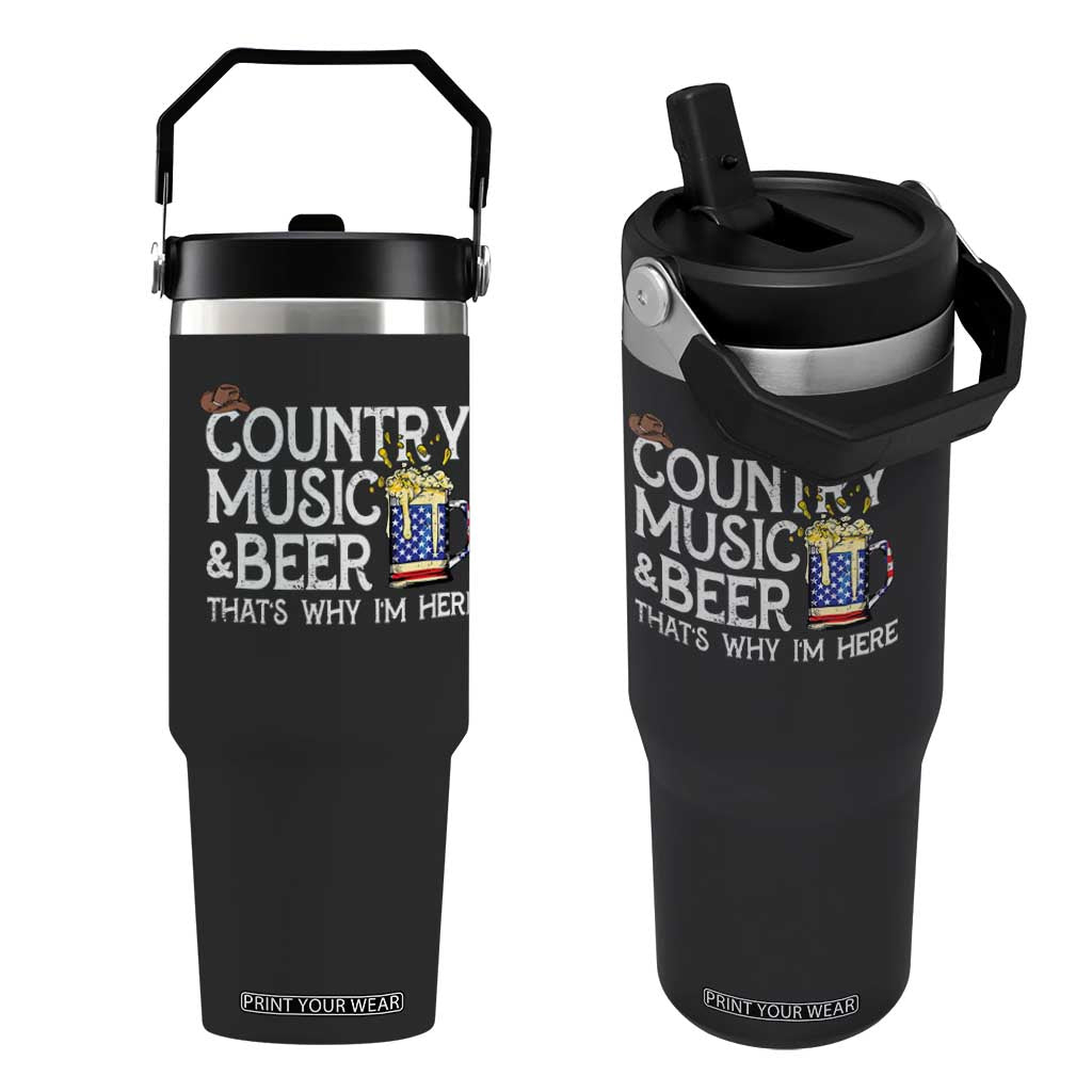 Funny Country Music And Beer Flip Straw Tumbler That's Why I'm Here TS09 One Size: 30 oz Black Print Your Wear