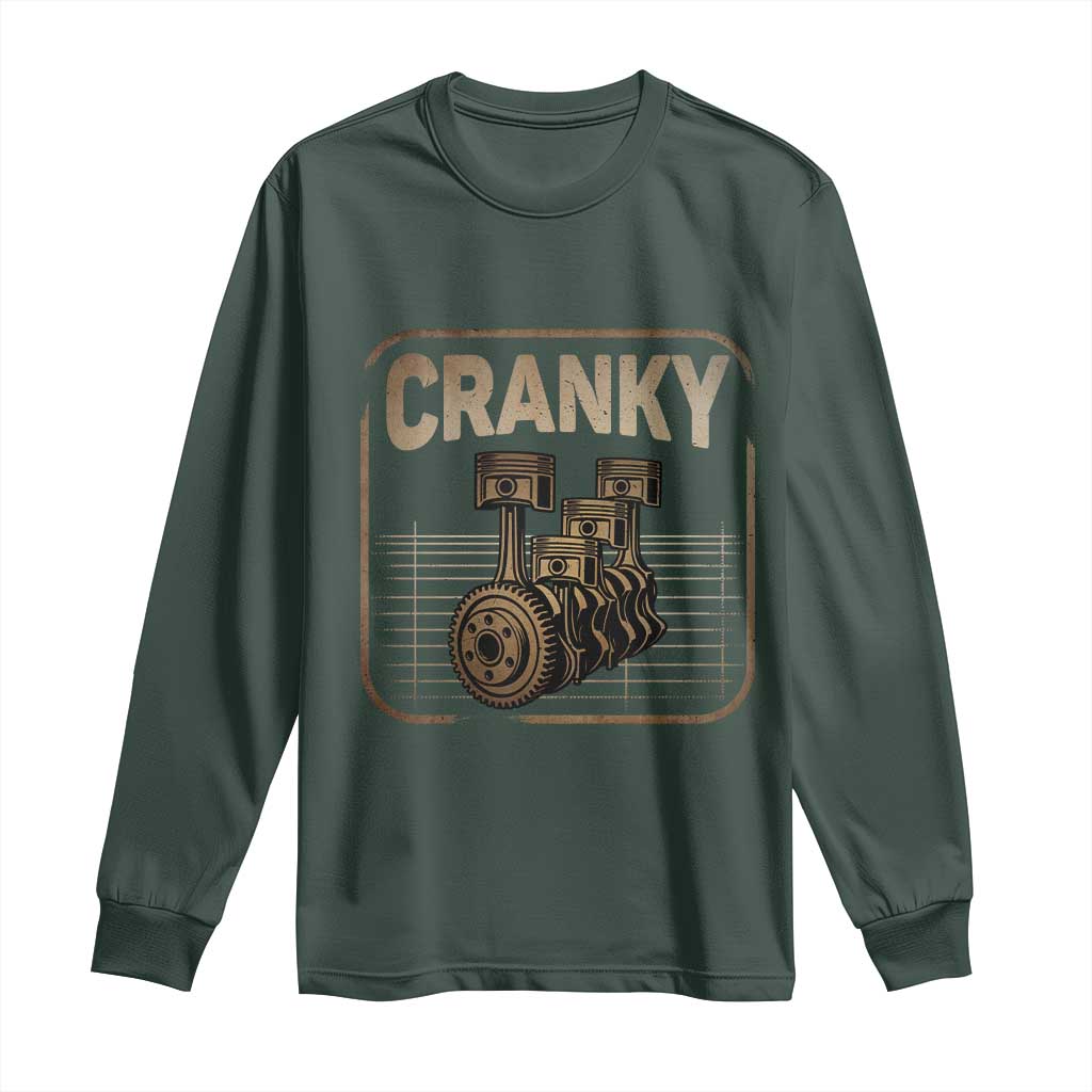 Funny Cranky Car Engine Crankshaft Cars Lover Mechanics Long Sleeve Shirt Fathers Day TS11 Dark Forest Green Print Your Wear