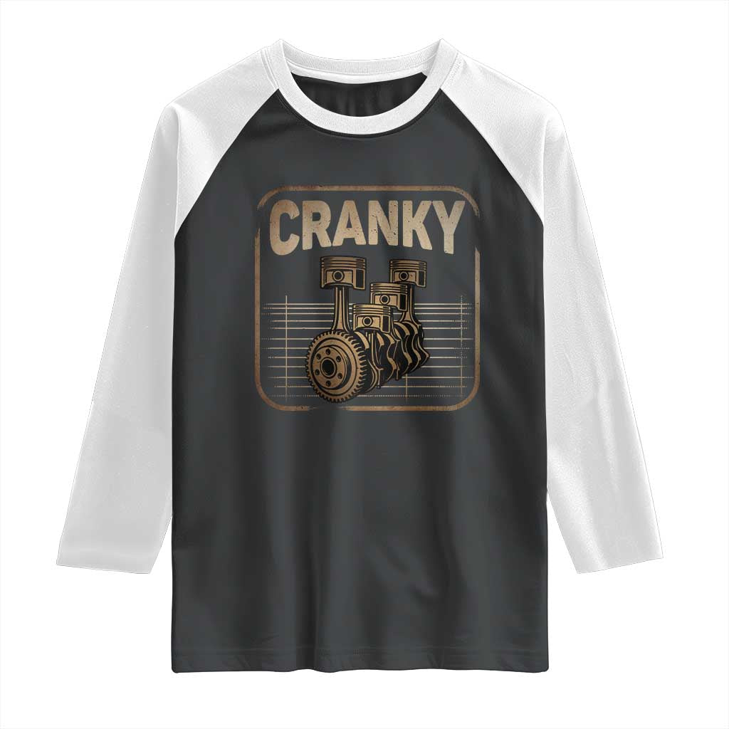 Funny Cranky Car Engine Crankshaft Cars Lover Mechanics Raglan Shirt Fathers Day TS11 Black White Print Your Wear