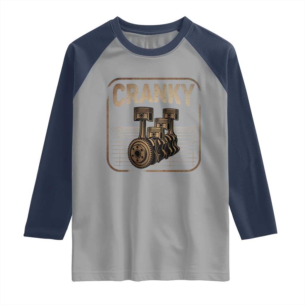 Funny Cranky Car Engine Crankshaft Cars Lover Mechanics Raglan Shirt Fathers Day TS11 Sport Gray Navy Print Your Wear