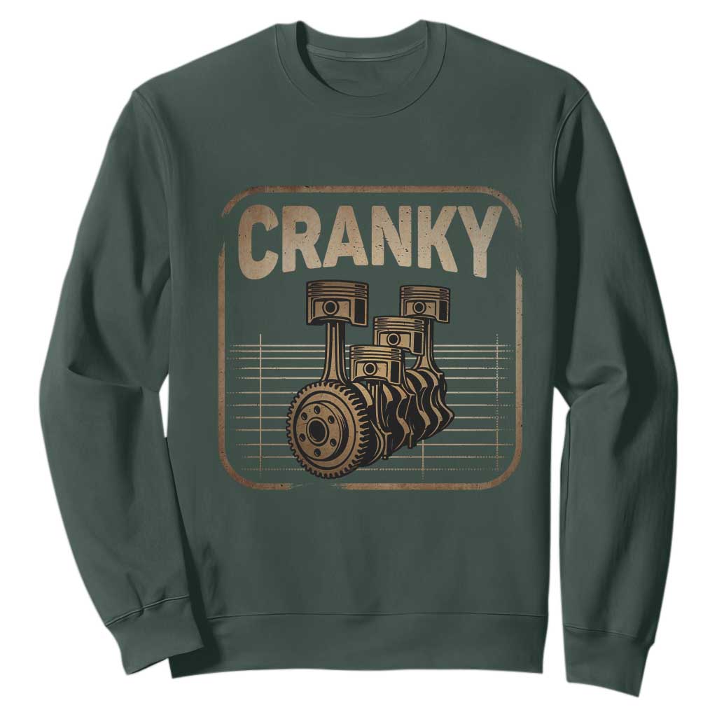 Funny Cranky Car Engine Crankshaft Cars Lover Mechanics Sweatshirt Fathers Day TS11 Dark Forest Green Print Your Wear