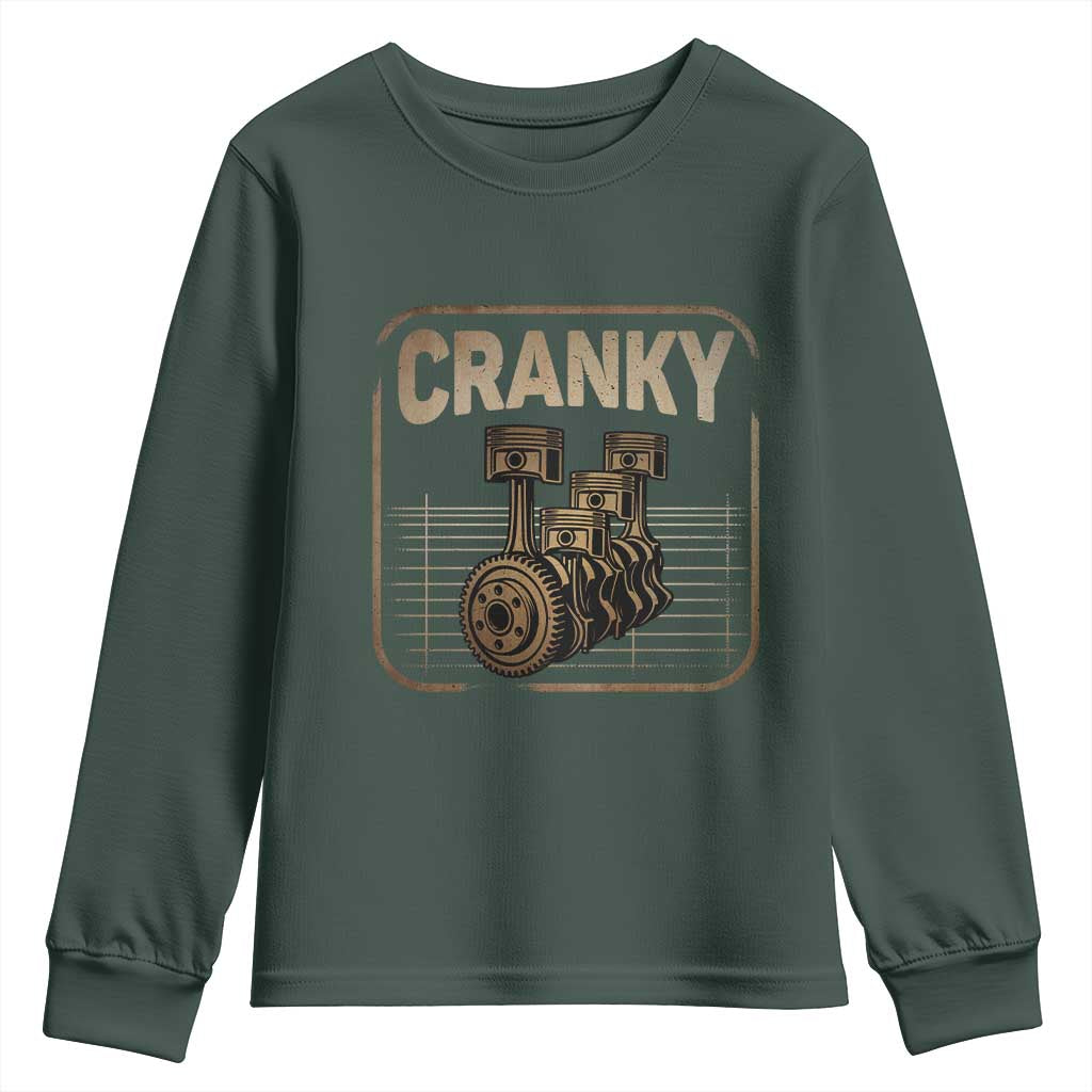 Funny Cranky Car Engine Crankshaft Cars Lover Mechanics Youth Sweatshirt Fathers Day TS11 Dark Forest Green Print Your Wear