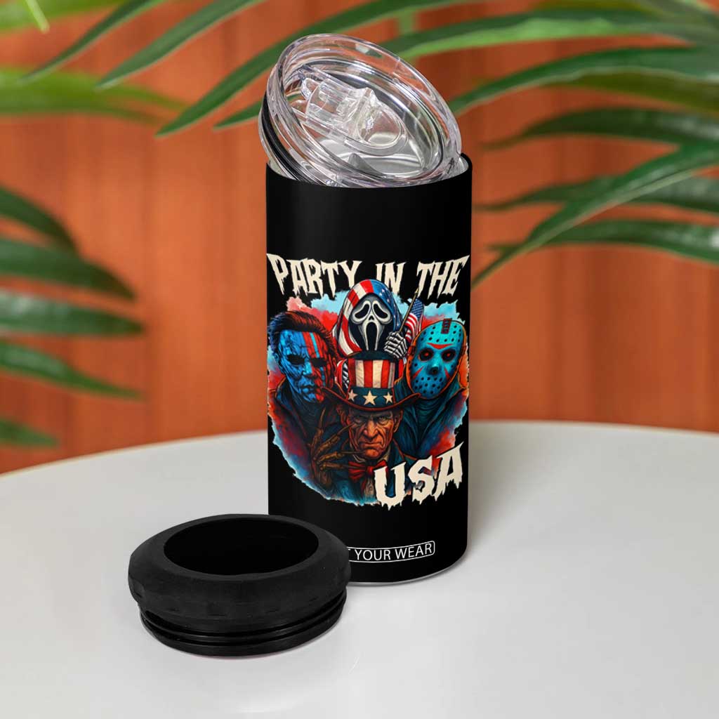 Funny Creepy 4th Of July Party In The USA 4 in 1 Can Cooler Tumbler 4th Of July Horror Movie Independence Day TS11 Print Your Wear