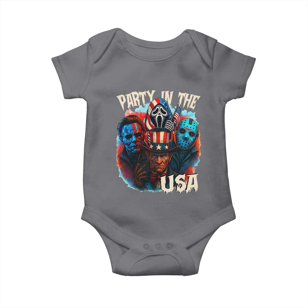 Funny Creepy 4th Of July Party In The USA Baby Onesie 4th Of July Horror Movie Independence Day TS11 Charcoal Print Your Wear