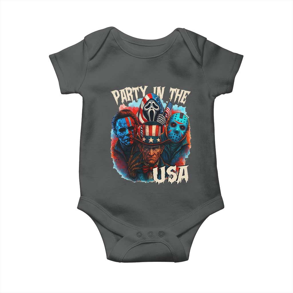 Funny Creepy 4th Of July Party In The USA Baby Onesie 4th Of July Horror Movie Independence Day TS11 Dark Heather Print Your Wear