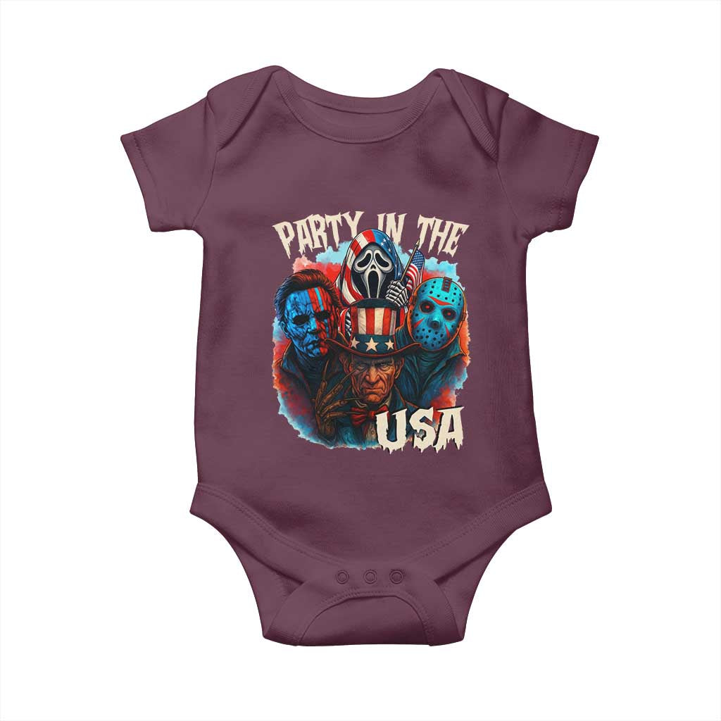Funny Creepy 4th Of July Party In The USA Baby Onesie 4th Of July Horror Movie Independence Day TS11 Maroon Print Your Wear