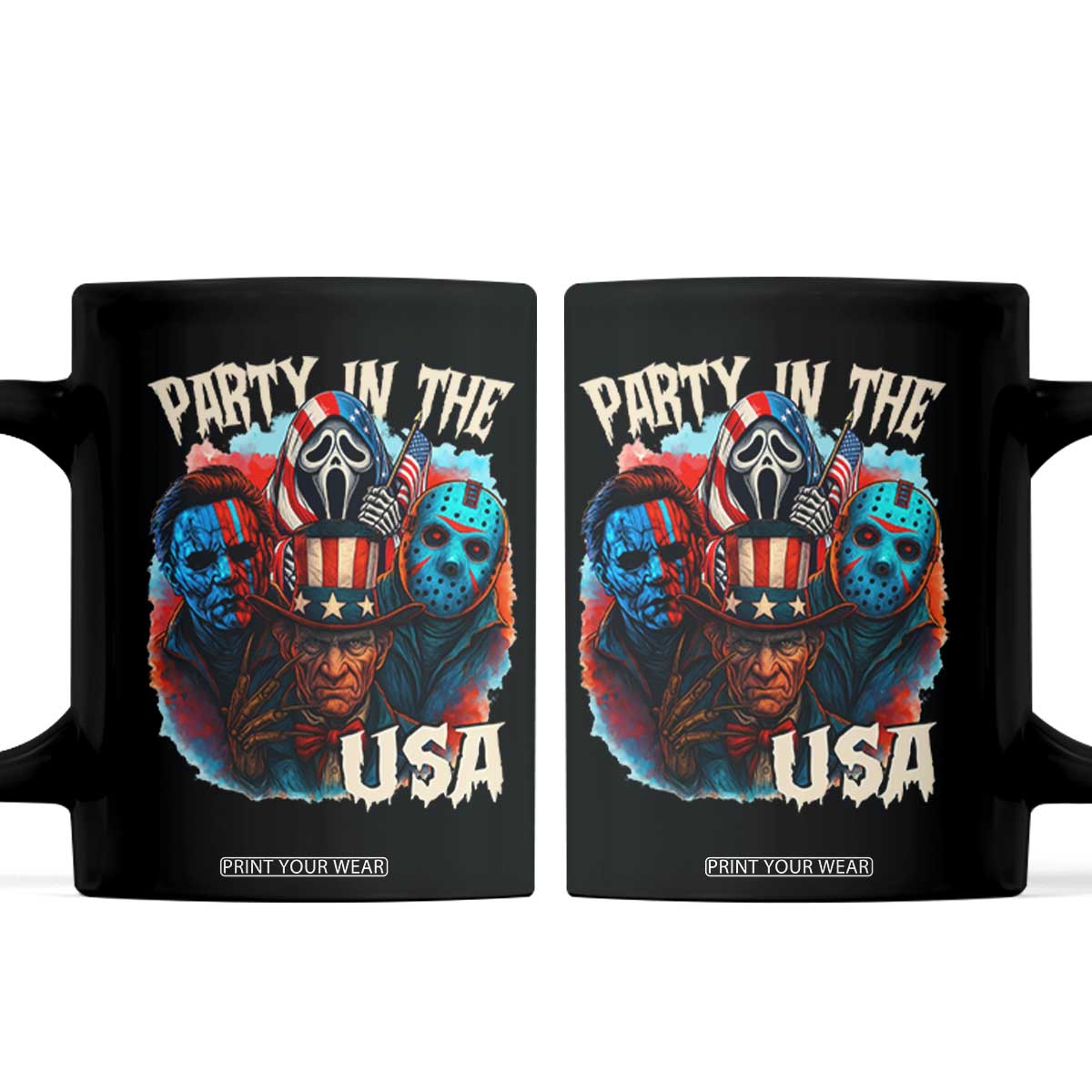 Funny Creepy 4th Of July Party In The USA Coffee Mug 4th Of July Horror Movie Independence Day TS11 Black Print Your Wear