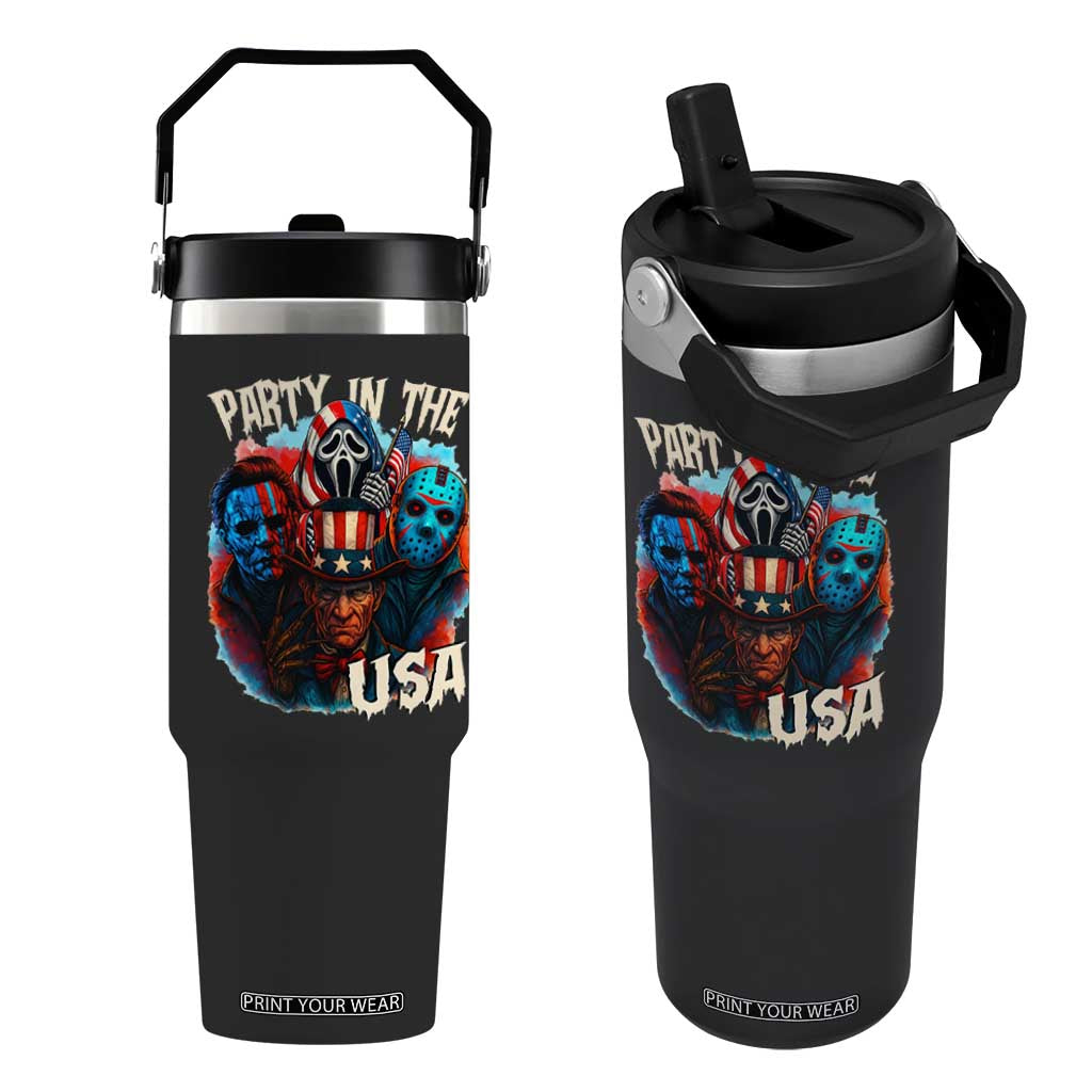 Funny Creepy 4th Of July Party In The USA Flip Straw Tumbler 4th Of July Horror Movie Independence Day TS11 One Size: 30 oz Black Print Your Wear