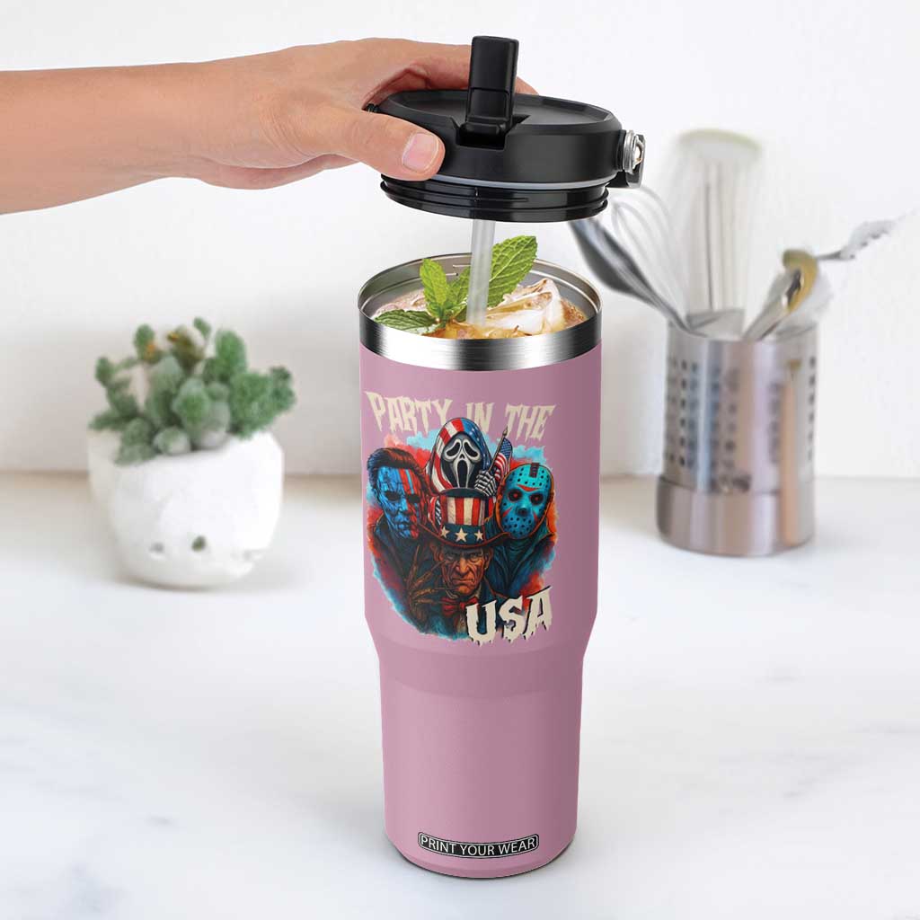 Funny Creepy 4th Of July Party In The USA Flip Straw Tumbler 4th Of July Horror Movie Independence Day TS11 One Size: 30 oz Light Pink Print Your Wear