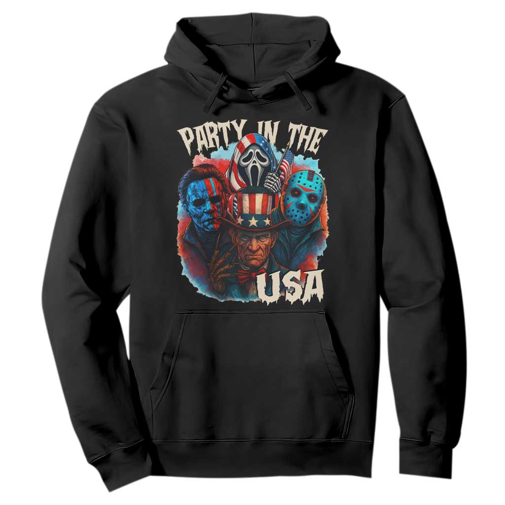 Funny Creepy 4th Of July Party In The USA Hoodie 4th Of July Horror Movie Independence Day TS11 Black Print Your Wear