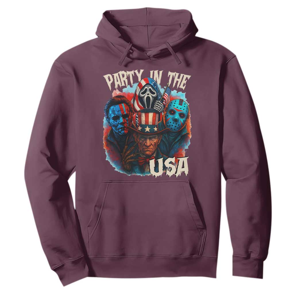 Funny Creepy 4th Of July Party In The USA Hoodie 4th Of July Horror Movie Independence Day TS11 Maroon Print Your Wear