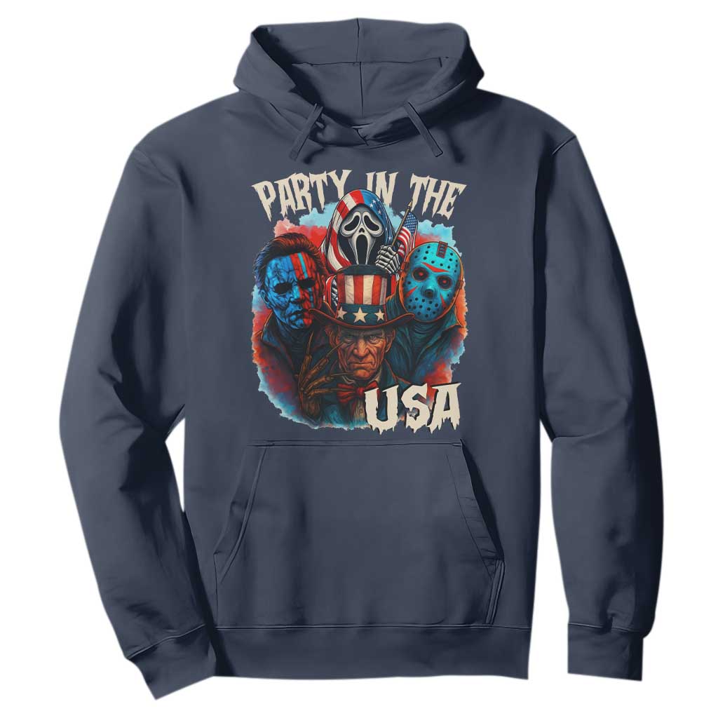 Funny Creepy 4th Of July Party In The USA Hoodie 4th Of July Horror Movie Independence Day TS11 Navy Print Your Wear