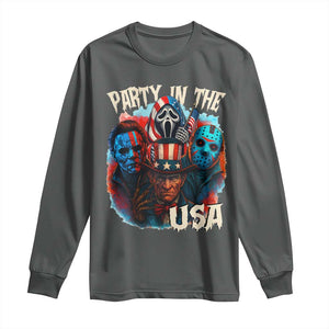 Funny Creepy 4th Of July Party In The USA Long Sleeve Shirt 4th Of July Horror Movie Independence Day TS11 Dark Heather Print Your Wear