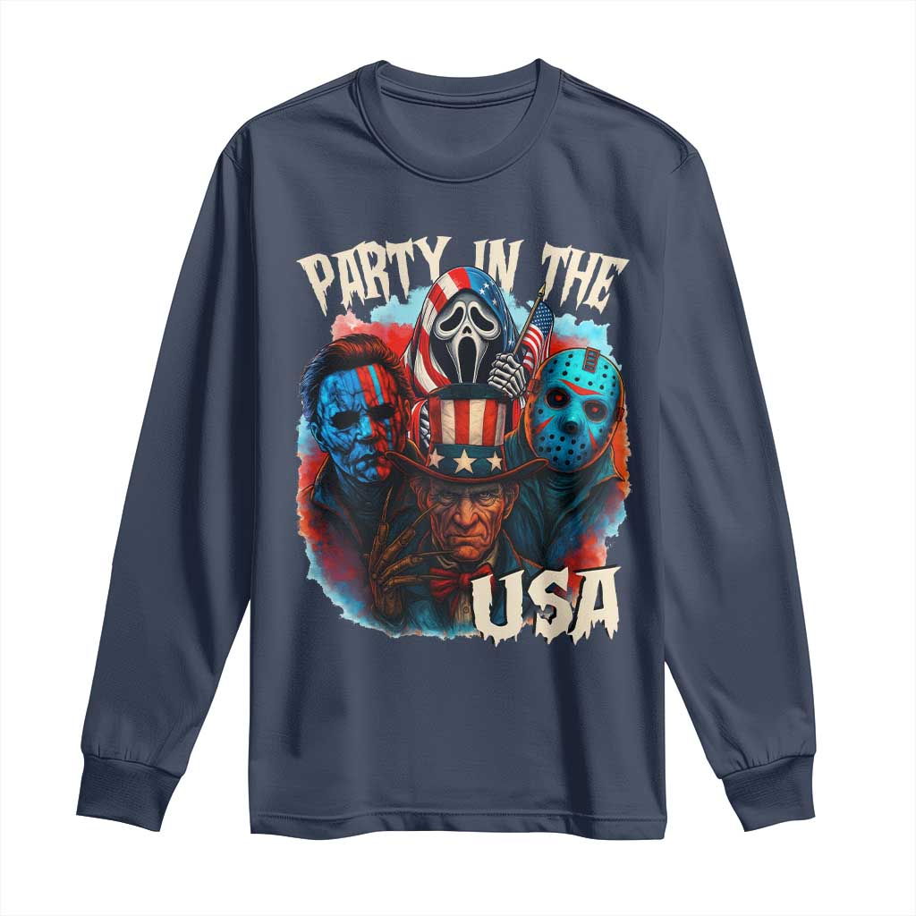 Funny Creepy 4th Of July Party In The USA Long Sleeve Shirt 4th Of July Horror Movie Independence Day TS11 Navy Print Your Wear