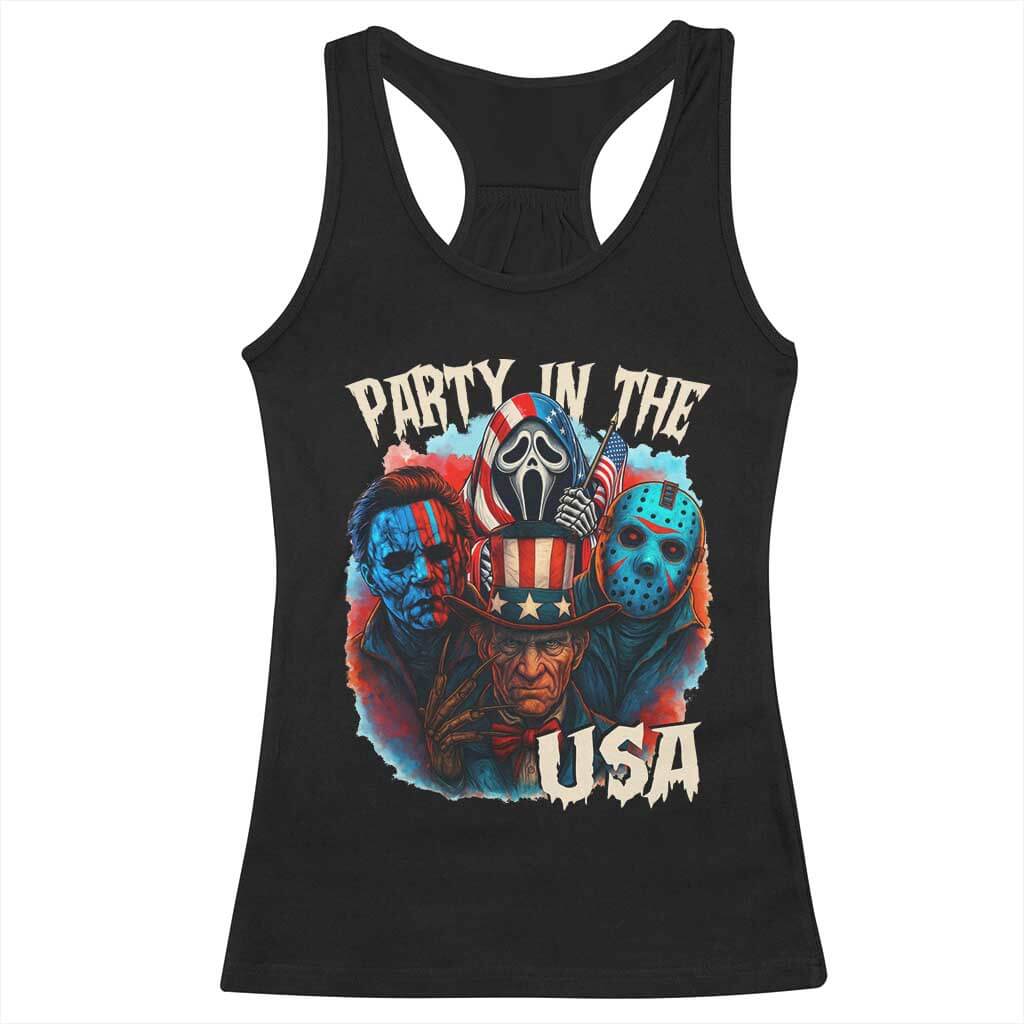 Funny Creepy 4th Of July Party In The USA Racerback Tank Top 4th Of July Horror Movie Independence Day TS11 Black Print Your Wear