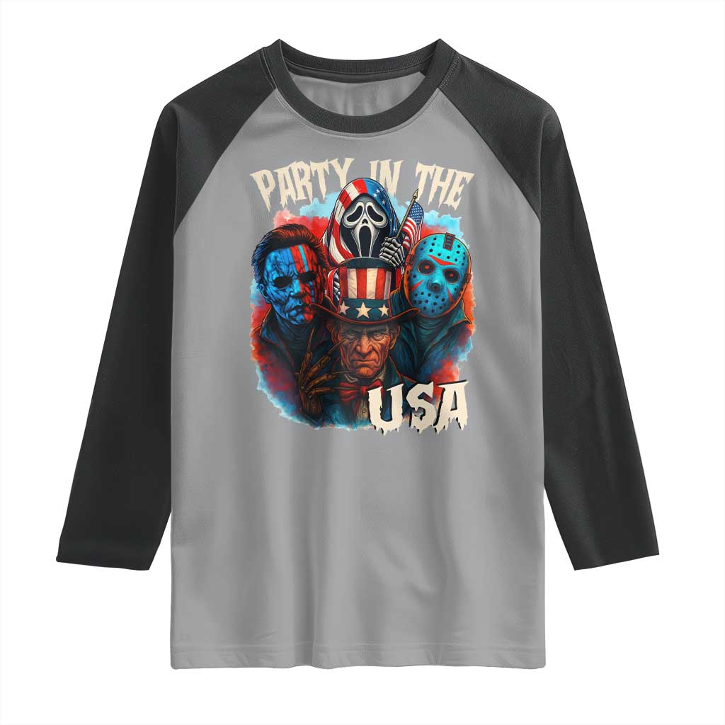 Funny Creepy 4th Of July Party In The USA Raglan Shirt 4th Of July Horror Movie Independence Day TS11 Sport Gray Black Print Your Wear