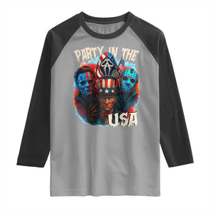 Funny Creepy 4th Of July Party In The USA Raglan Shirt 4th Of July Horror Movie Independence Day TS11 Sport Gray Black Print Your Wear