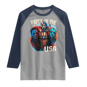 Funny Creepy 4th Of July Party In The USA Raglan Shirt 4th Of July Horror Movie Independence Day TS11 Sport Gray Navy Print Your Wear
