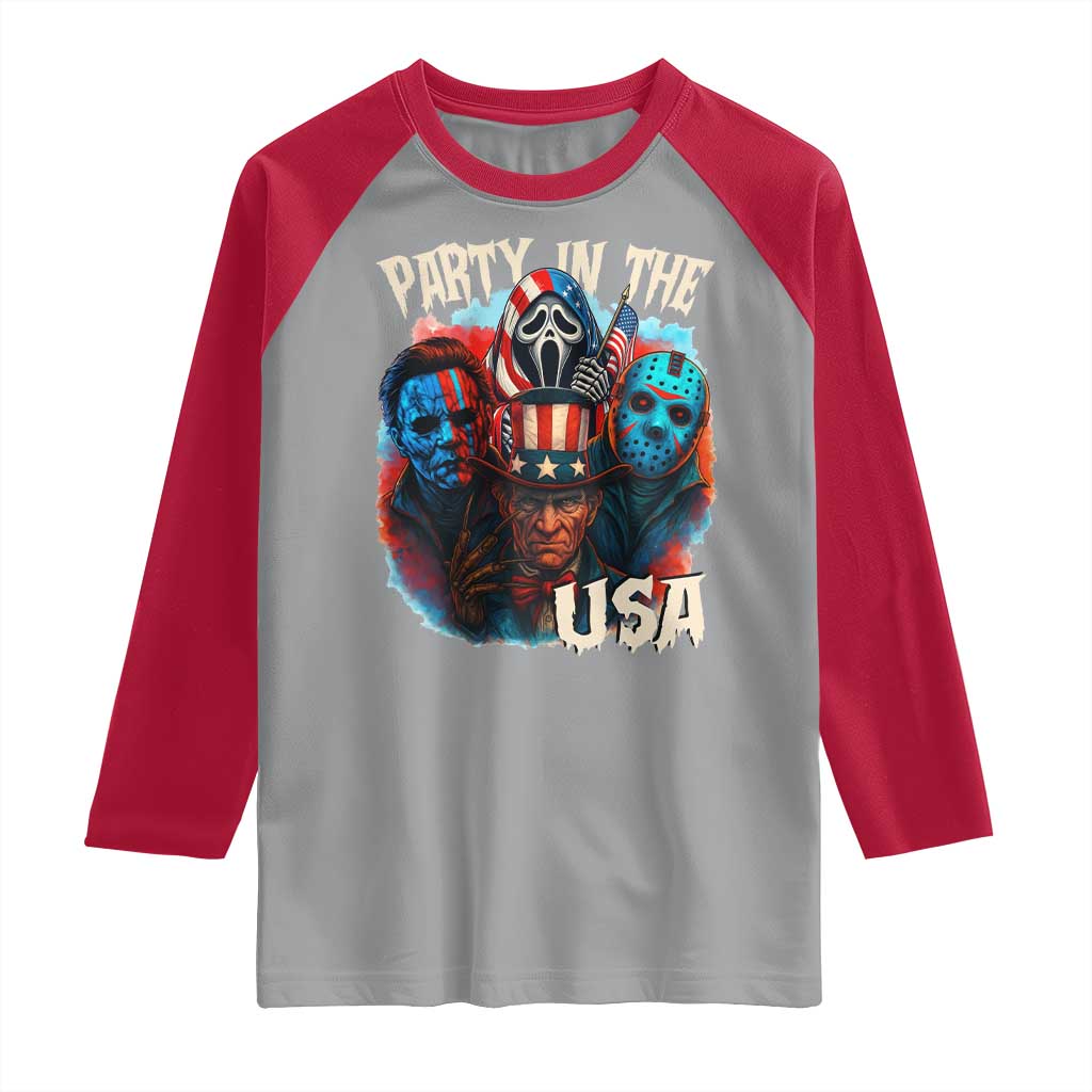 Funny Creepy 4th Of July Party In The USA Raglan Shirt 4th Of July Horror Movie Independence Day TS11 Sport Gray Red Print Your Wear