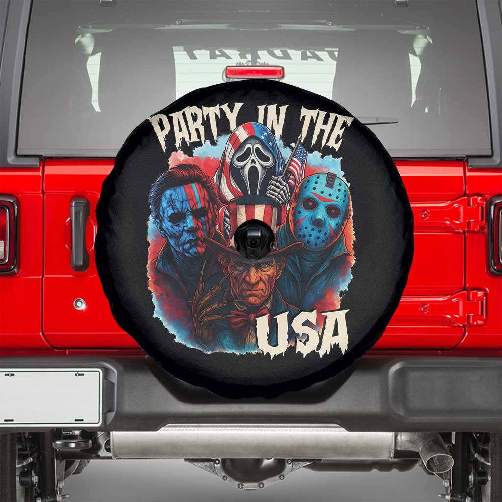 Funny Creepy 4th Of July Party In The USA Spare Tire Cover 4th Of July Horror Movie Independence Day TS11 Black Print Your Wear