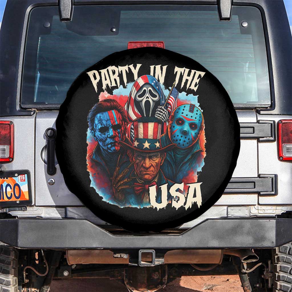 Funny Creepy 4th Of July Party In The USA Spare Tire Cover 4th Of July Horror Movie Independence Day TS11 No hole Black Print Your Wear