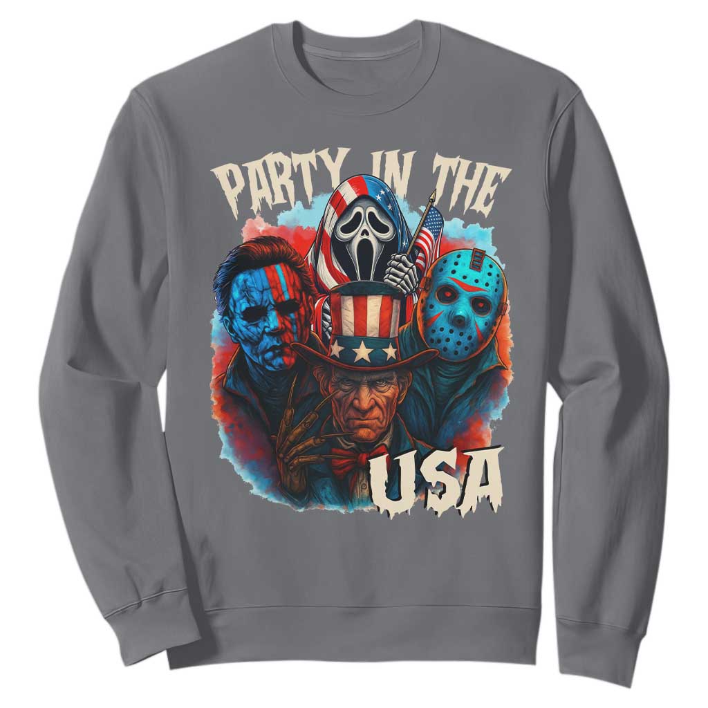 Funny Creepy 4th Of July Party In The USA Sweatshirt 4th Of July Horror Movie Independence Day TS11 Charcoal Print Your Wear