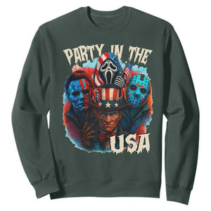 Funny Creepy 4th Of July Party In The USA Sweatshirt 4th Of July Horror Movie Independence Day TS11 Dark Forest Green Print Your Wear