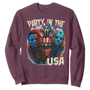 Funny Creepy 4th Of July Party In The USA Sweatshirt 4th Of July Horror Movie Independence Day TS11 Maroon Print Your Wear