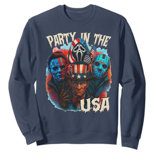 Funny Creepy 4th Of July Party In The USA Sweatshirt 4th Of July Horror Movie Independence Day TS11 Navy Print Your Wear
