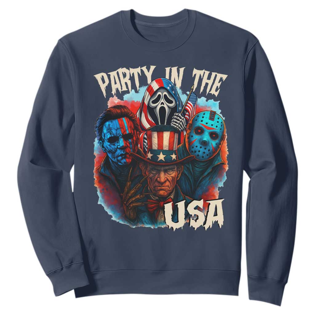 Funny Creepy 4th Of July Party In The USA Sweatshirt 4th Of July Horror Movie Independence Day TS11 Navy Print Your Wear