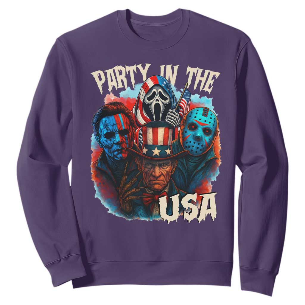 Funny Creepy 4th Of July Party In The USA Sweatshirt 4th Of July Horror Movie Independence Day TS11 Purple Print Your Wear