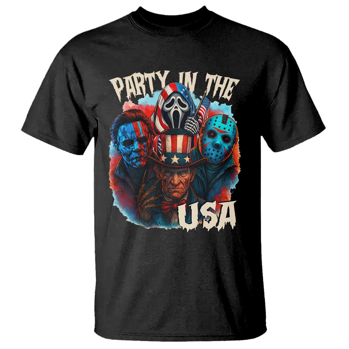Funny Creepy 4th Of July Party In The USA T Shirt 4th Of July Horror Movie Independence Day TS11 Black Print Your Wear