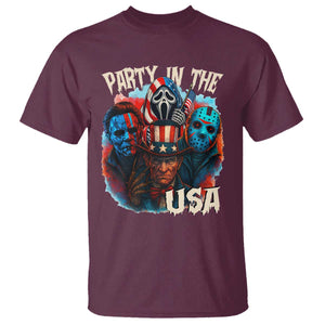 Funny Creepy 4th Of July Party In The USA T Shirt 4th Of July Horror Movie Independence Day TS11 Maroon Print Your Wear