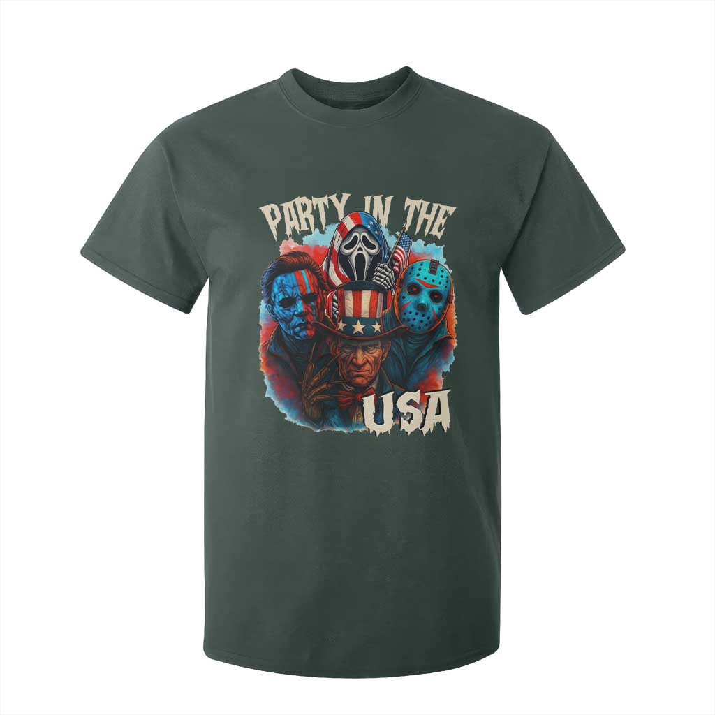 Funny Creepy 4th Of July Party In The USA T Shirt For Kid 4th Of July Horror Movie Independence Day TS11 Dark Forest Green Print Your Wear
