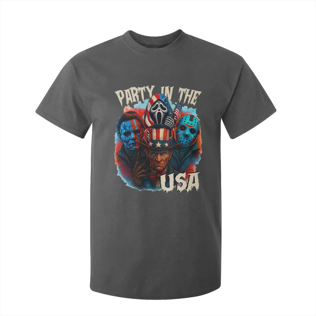 Funny Creepy 4th Of July Party In The USA T Shirt For Kid 4th Of July Horror Movie Independence Day TS11 Dark Heather Print Your Wear