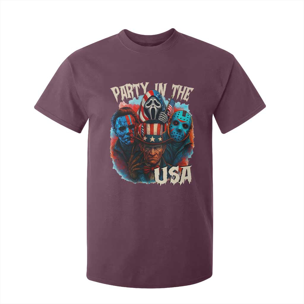 Funny Creepy 4th Of July Party In The USA T Shirt For Kid 4th Of July Horror Movie Independence Day TS11 Maroon Print Your Wear