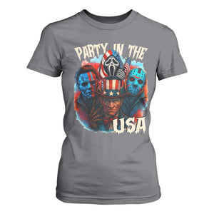 Funny Creepy 4th Of July Party In The USA T Shirt For Women 4th Of July Horror Movie Independence Day TS11 Charcoal Print Your Wear