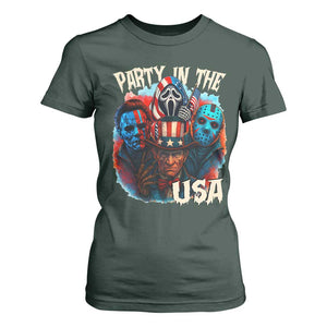 Funny Creepy 4th Of July Party In The USA T Shirt For Women 4th Of July Horror Movie Independence Day TS11 Dark Forest Green Print Your Wear