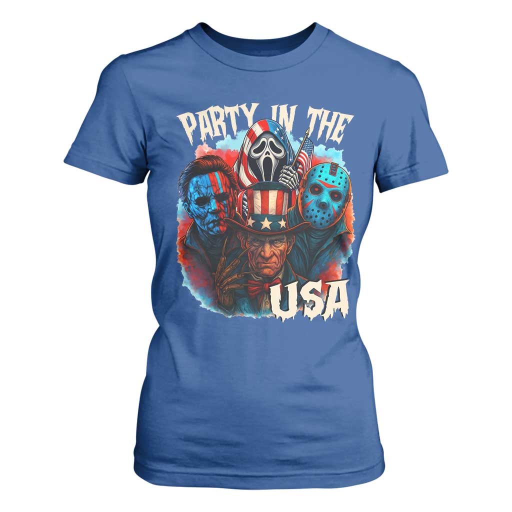 Funny Creepy 4th Of July Party In The USA T Shirt For Women 4th Of July Horror Movie Independence Day TS11 Royal Blue Print Your Wear