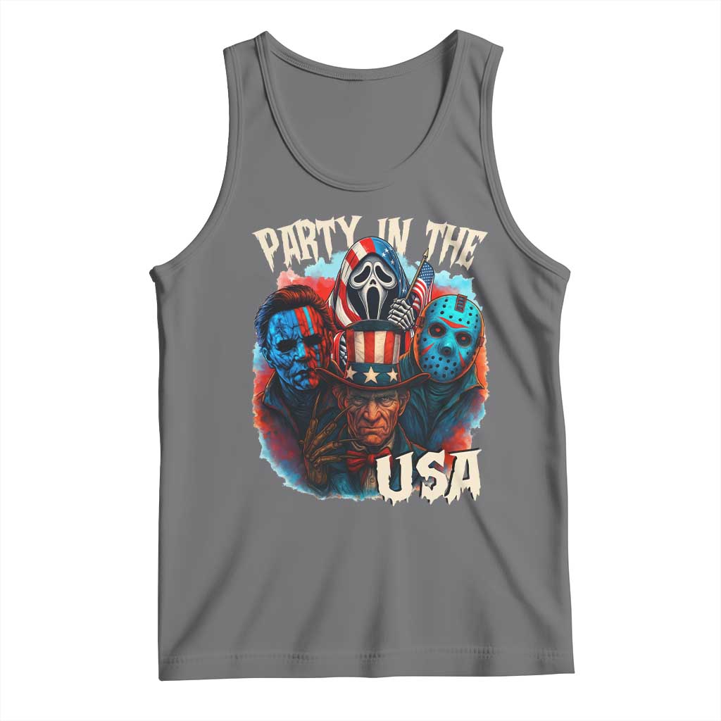 Funny Creepy 4th Of July Party In The USA Tank Top 4th Of July Horror Movie Independence Day TS11 Black Heather Print Your Wear