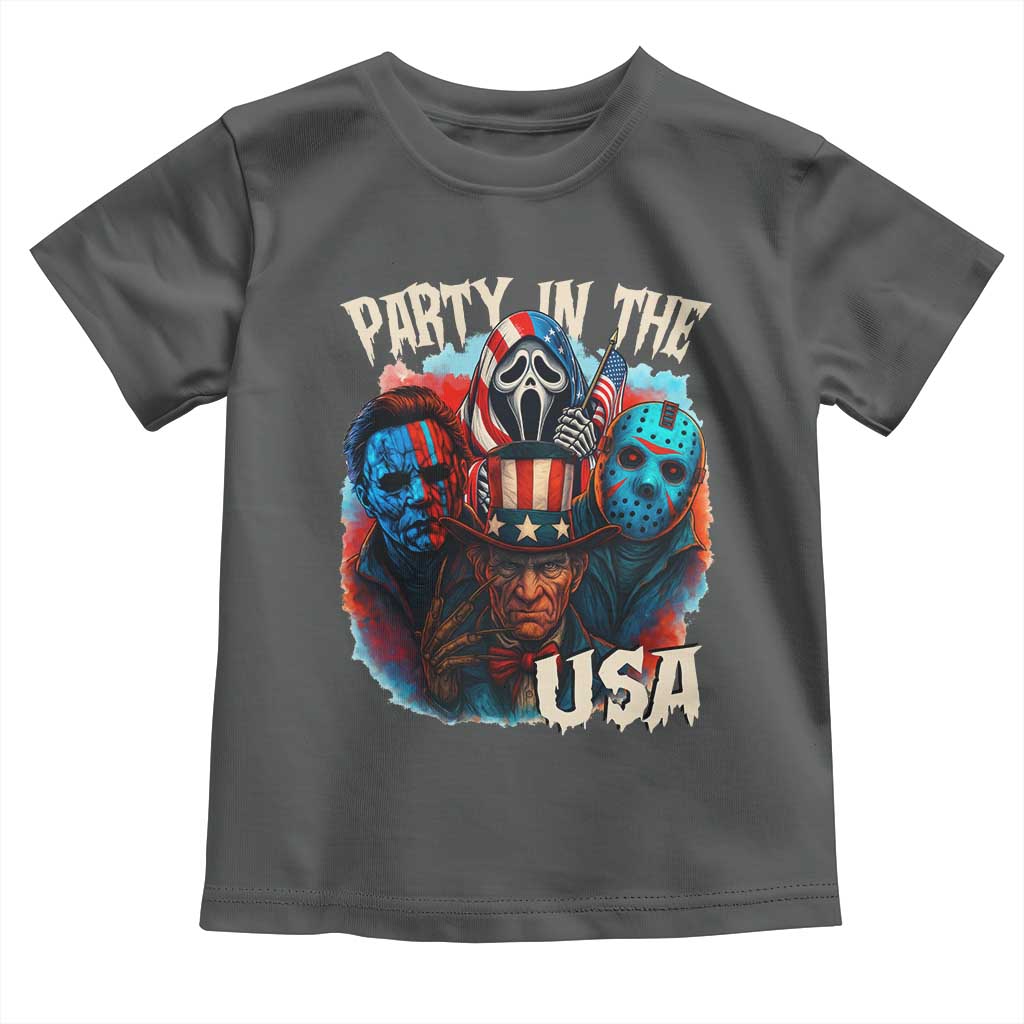 Funny Creepy 4th Of July Party In The USA Toddler T Shirt 4th Of July Horror Movie Independence Day TS11 Dark Heather Print Your Wear