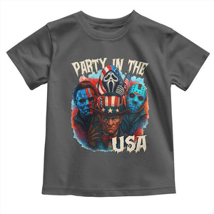 Funny Creepy 4th Of July Party In The USA Toddler T Shirt 4th Of July Horror Movie Independence Day TS11 Dark Heather Print Your Wear