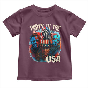 Funny Creepy 4th Of July Party In The USA Toddler T Shirt 4th Of July Horror Movie Independence Day TS11 Maroon Print Your Wear