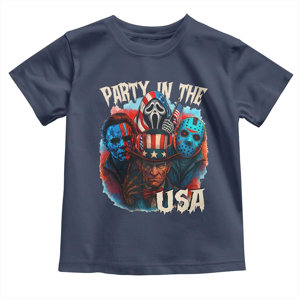 Funny Creepy 4th Of July Party In The USA Toddler T Shirt 4th Of July Horror Movie Independence Day TS11 Navy Print Your Wear