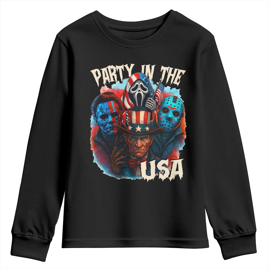 Funny Creepy 4th Of July Party In The USA Youth Sweatshirt 4th Of July Horror Movie Independence Day TS11 Black Print Your Wear