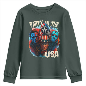 Funny Creepy 4th Of July Party In The USA Youth Sweatshirt 4th Of July Horror Movie Independence Day TS11 Dark Forest Green Print Your Wear