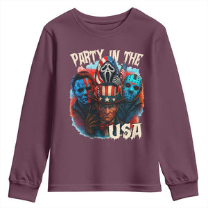 Funny Creepy 4th Of July Party In The USA Youth Sweatshirt 4th Of July Horror Movie Independence Day TS11 Maroon Print Your Wear